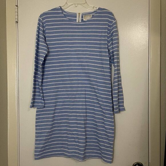 Sail to Sable blue knit striped mini long sleeve shirt dress size Medium - Picture 1 of 5